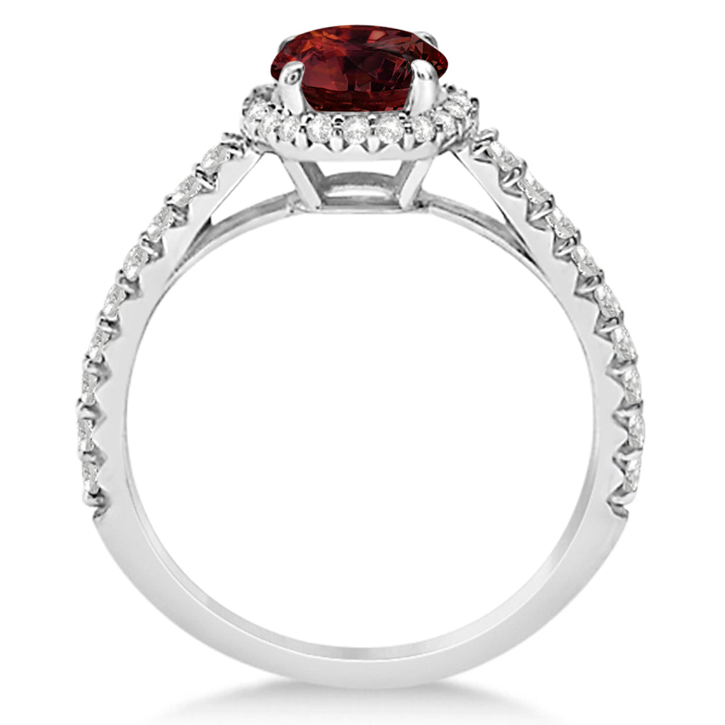 Halo Garnet & Diamond Engagement Ring  14K White Gold 1.90ct