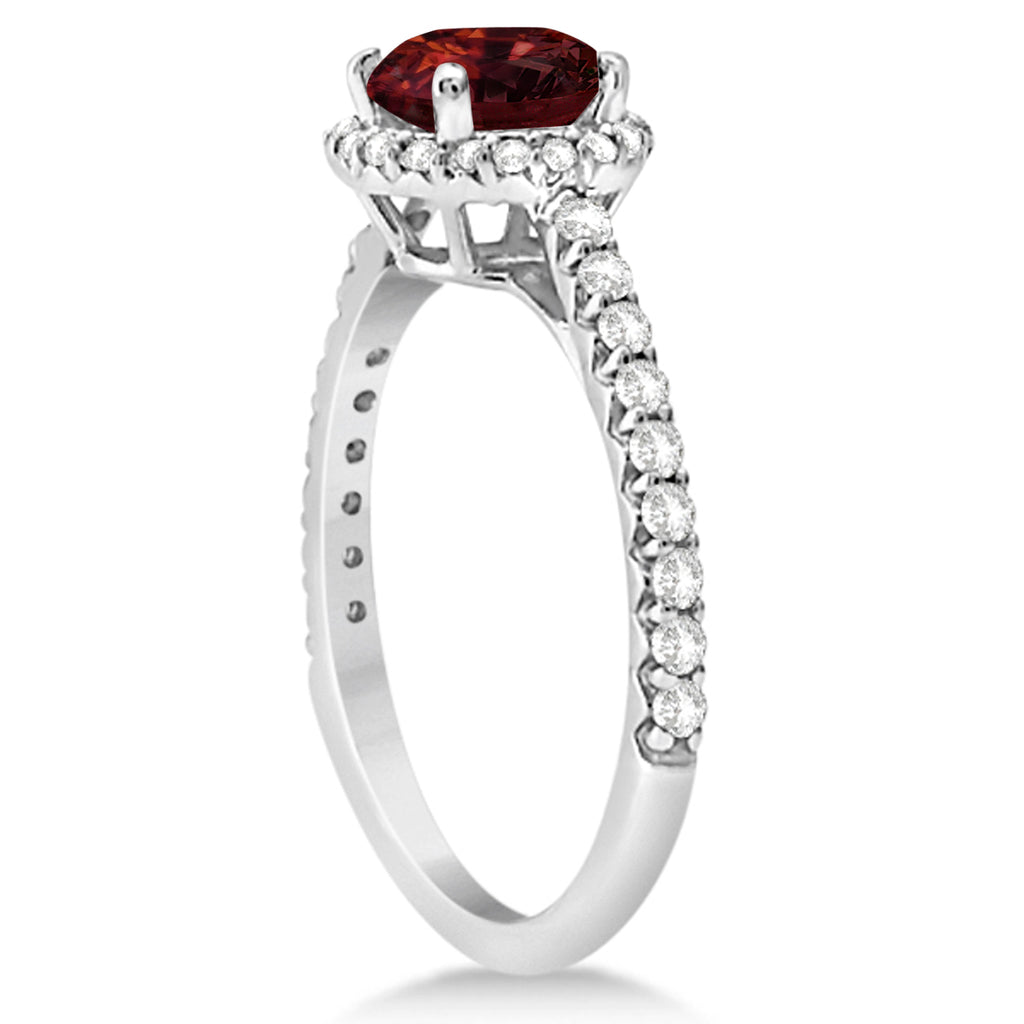 Halo Garnet & Diamond Engagement Ring  14K White Gold 1.90ct