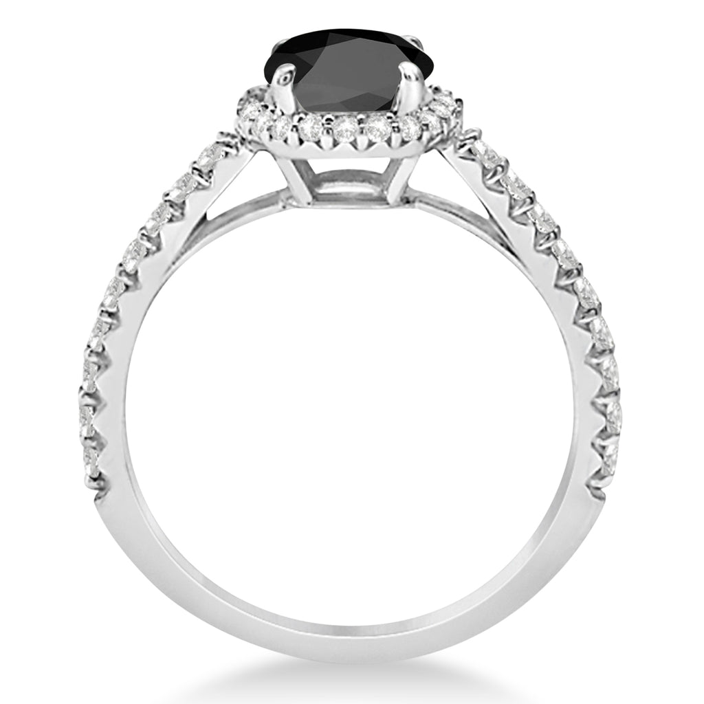 Halo Black Onyx & Diamond Engagement Ring 14k White Gold (1.50ct)