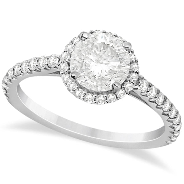 Halo Diamond Engagement Ring w/ Side Stones 18k White Gold (1.25ct)