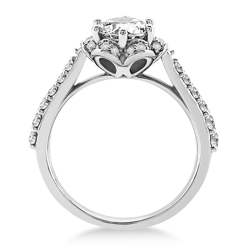 Diamond Accented Floral Halo Engagement Ring 14k White Gold (0.36ct)