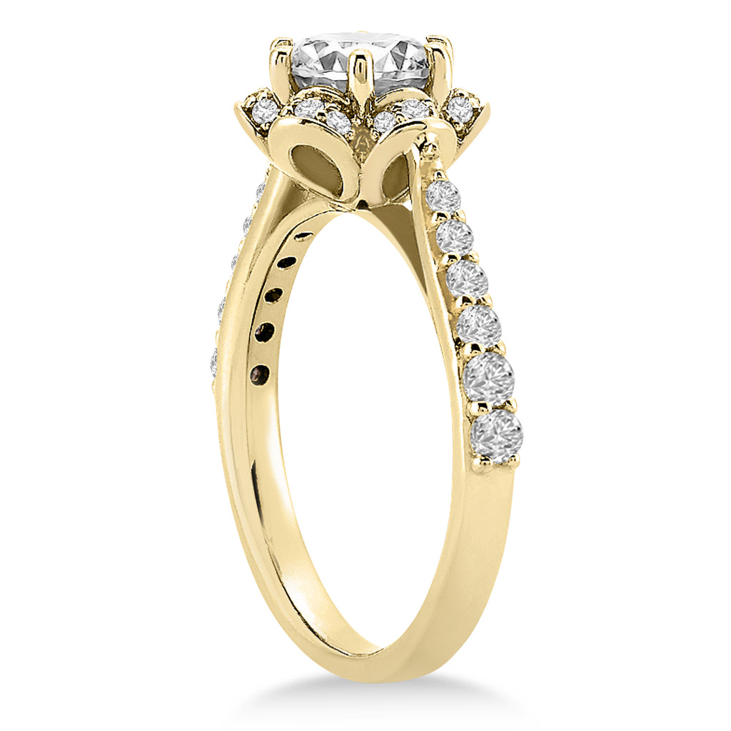 Diamond Accented Floral Halo Engagement Ring 14k Yellow Gold (0.36ct)