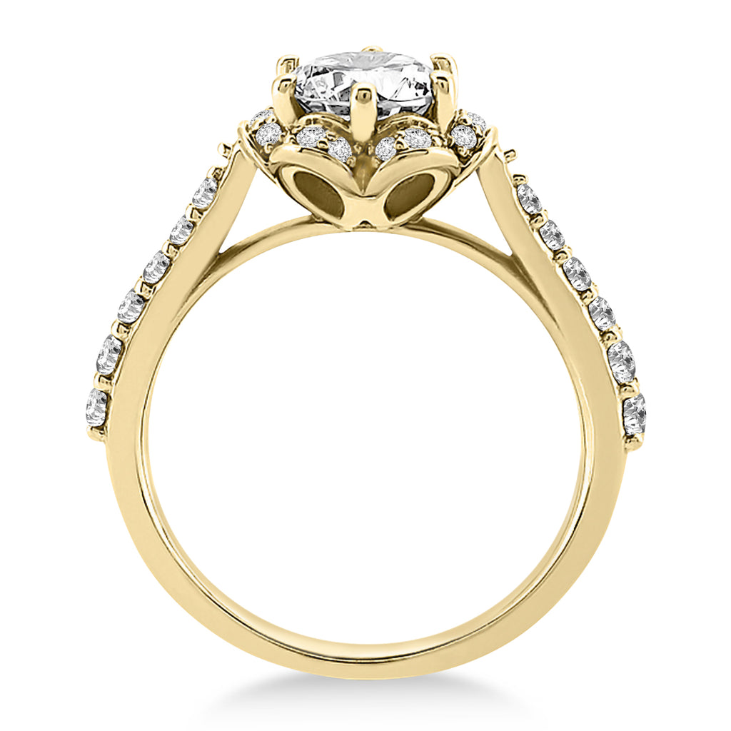 Diamond Accented Floral Halo Engagement Ring 14k Yellow Gold (0.36ct)