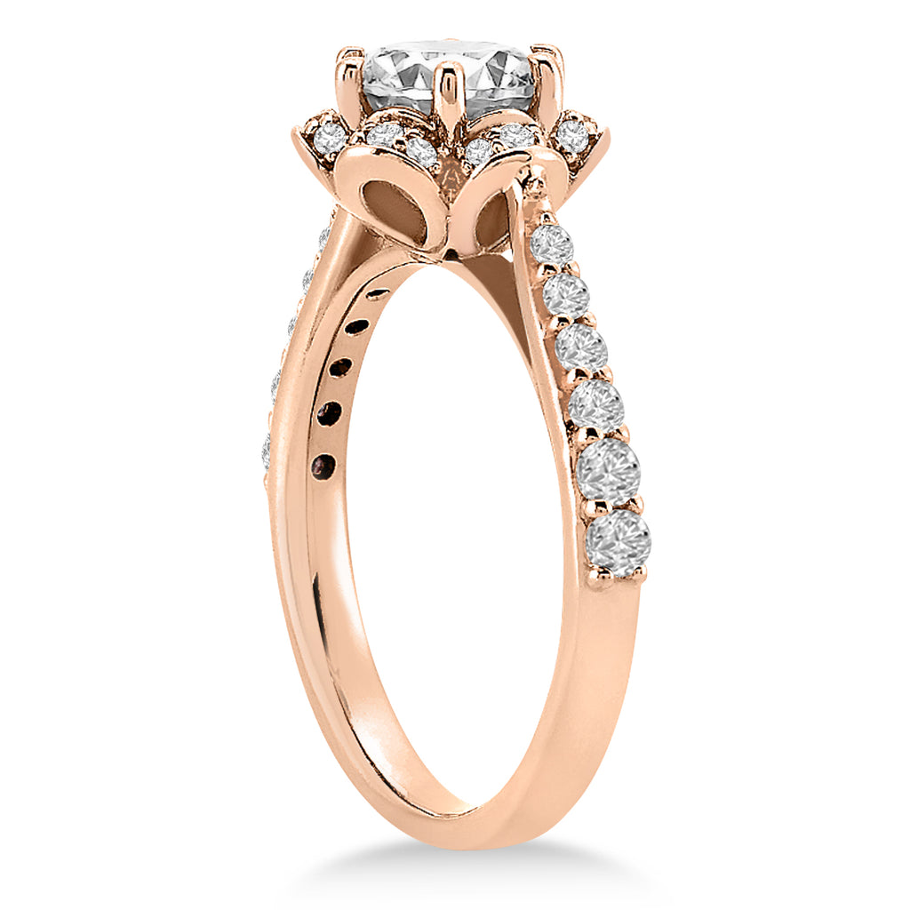 Diamond Accented Floral Halo Engagement Ring 18k Rose Gold (0.36ct)