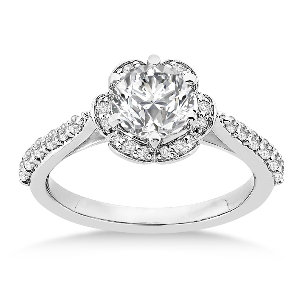 Diamond Accented Floral Halo Engagement Ring Palladium (0.36ct)