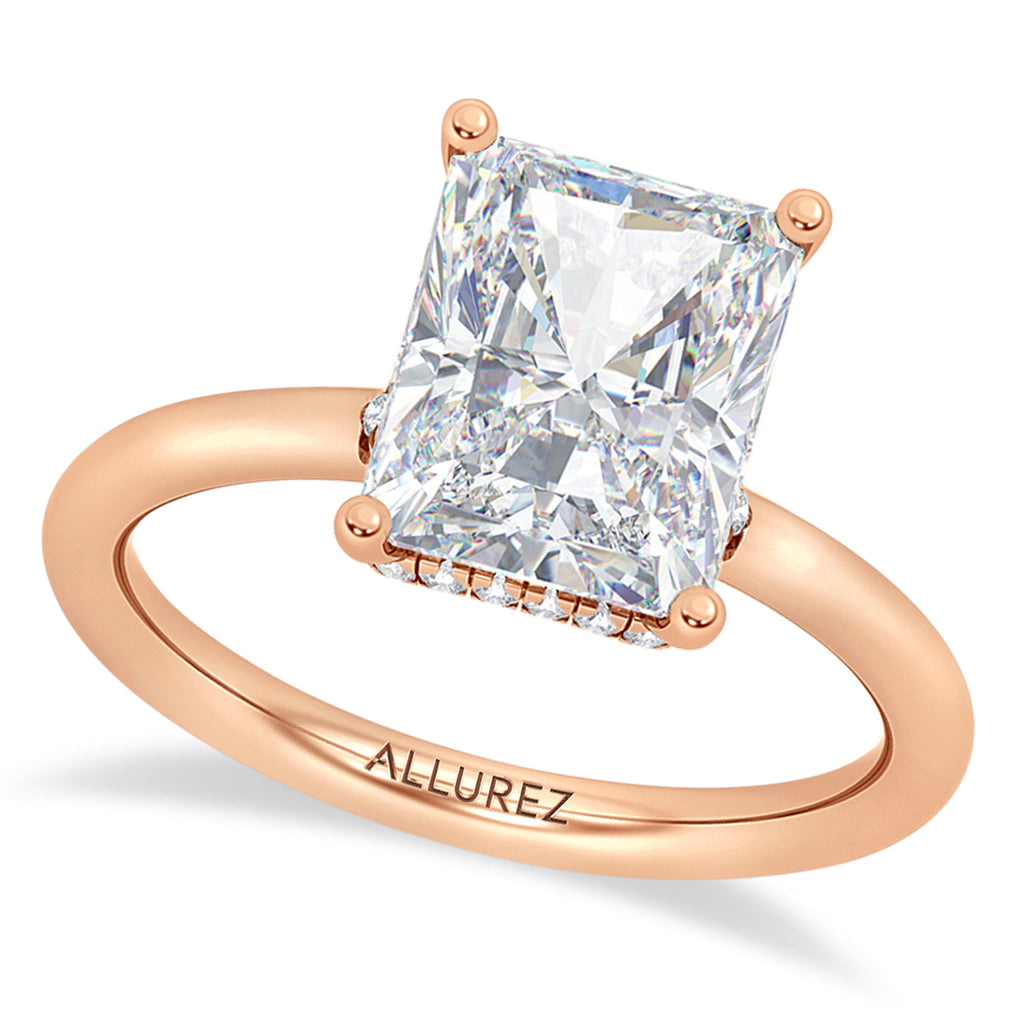Radiant Cut Lab Diamond Hidden Halo Engagement Ring 18K Rose Gold (3.15ct)