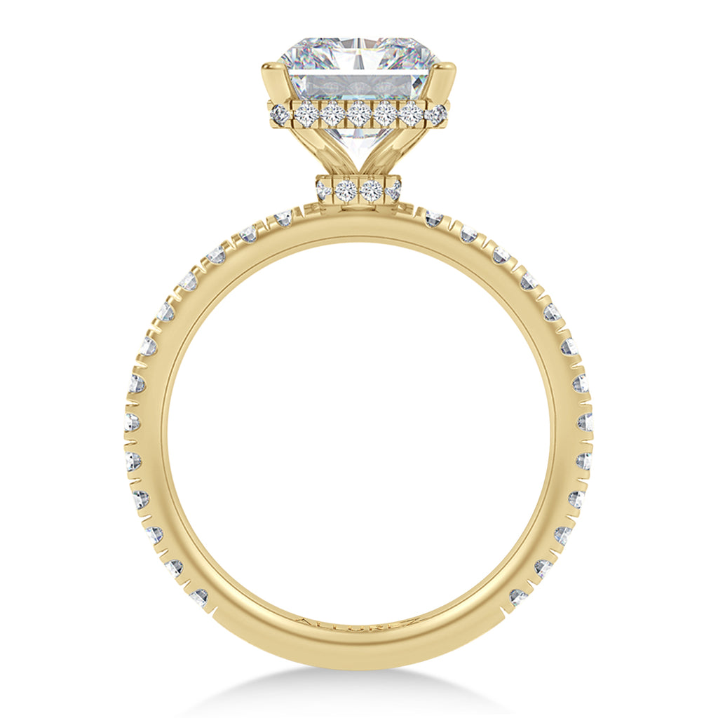 Radiant Cut & Round Lab Diamond Hidden Halo Engagement Ring 14K Yellow Gold (3.60ct)