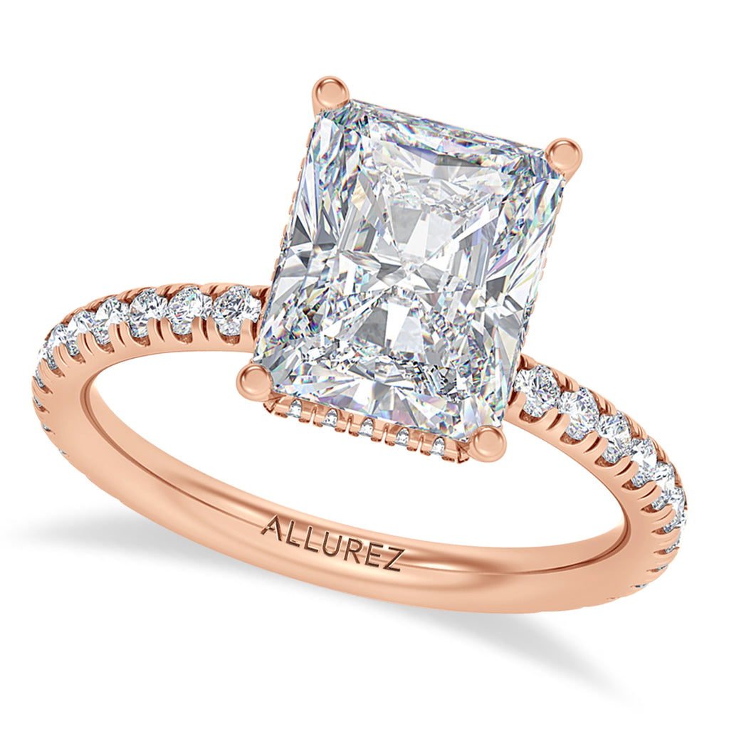 Radiant Cut & Round Lab Diamond Hidden Halo Engagement Ring 18K Rose Gold (3.60ct)
