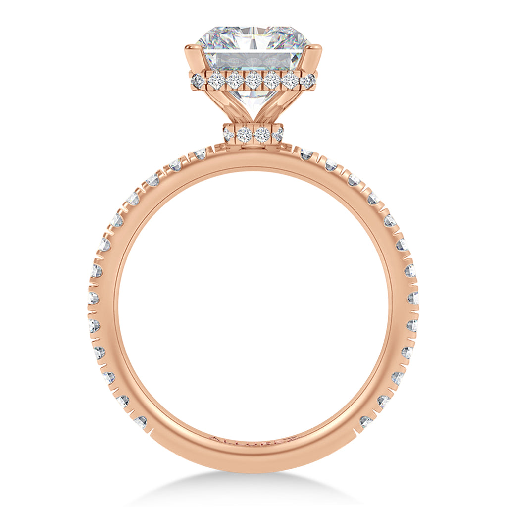 Radiant Cut & Round Lab Diamond Hidden Halo Engagement Ring 18K Rose Gold (3.60ct)