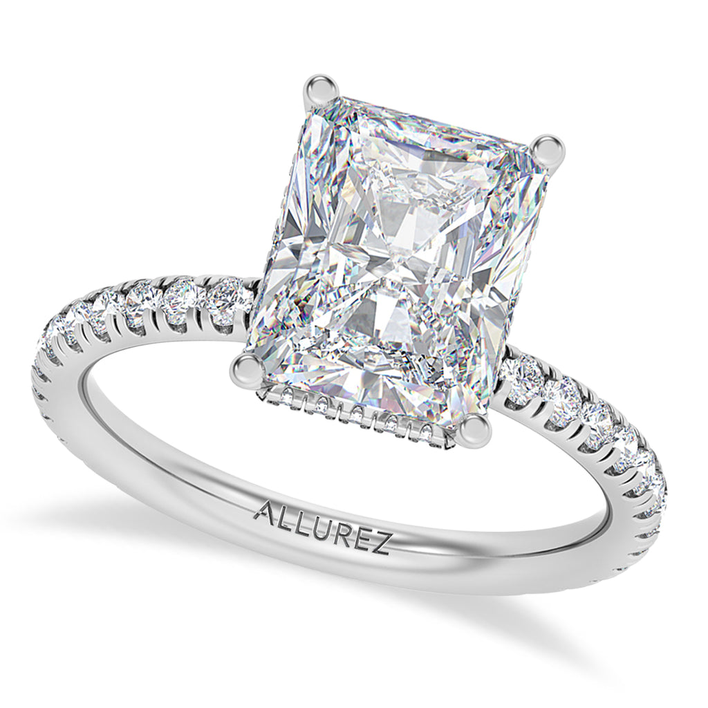 Radiant Cut & Round Lab Diamond Hidden Halo Engagement Ring 18K White Gold (3.60ct)