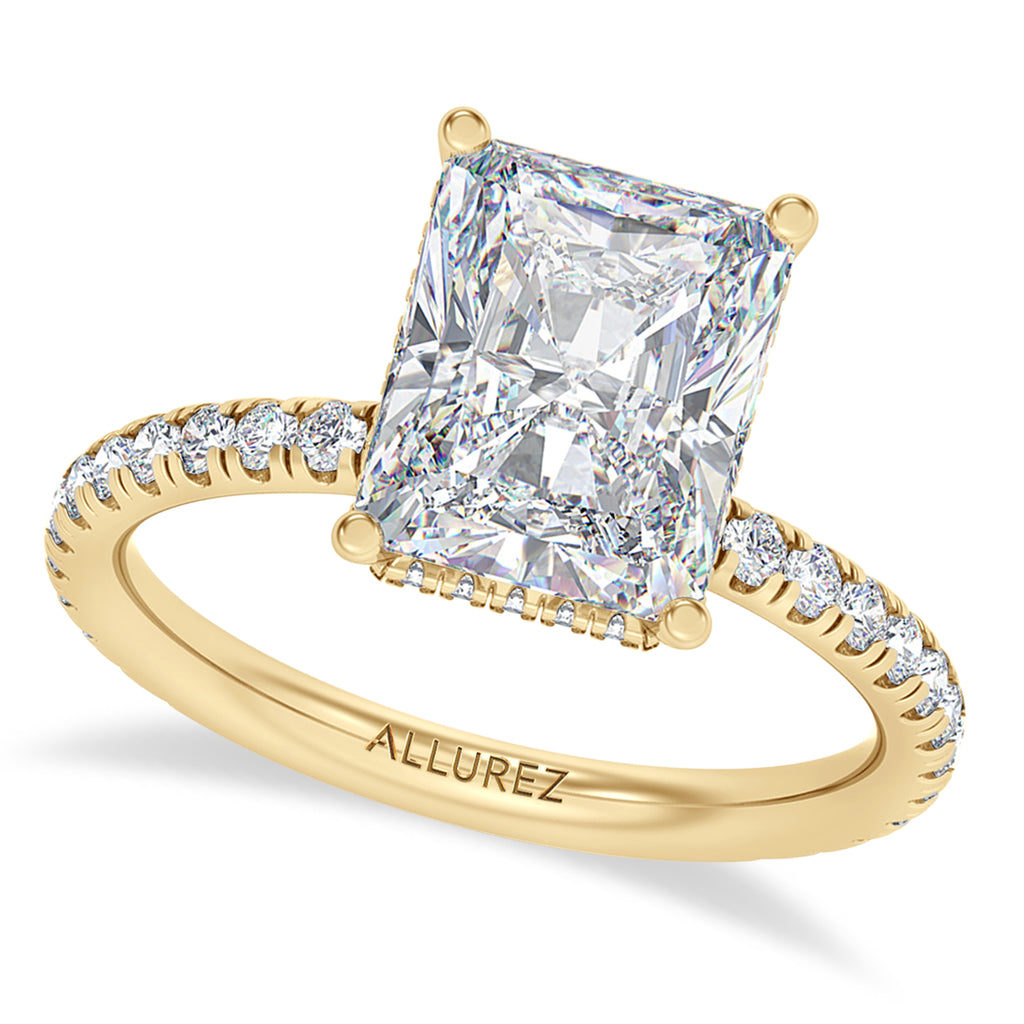 Radiant Cut & Round Lab Diamond Hidden Halo Engagement Ring 18K Yellow Gold (3.60ct)