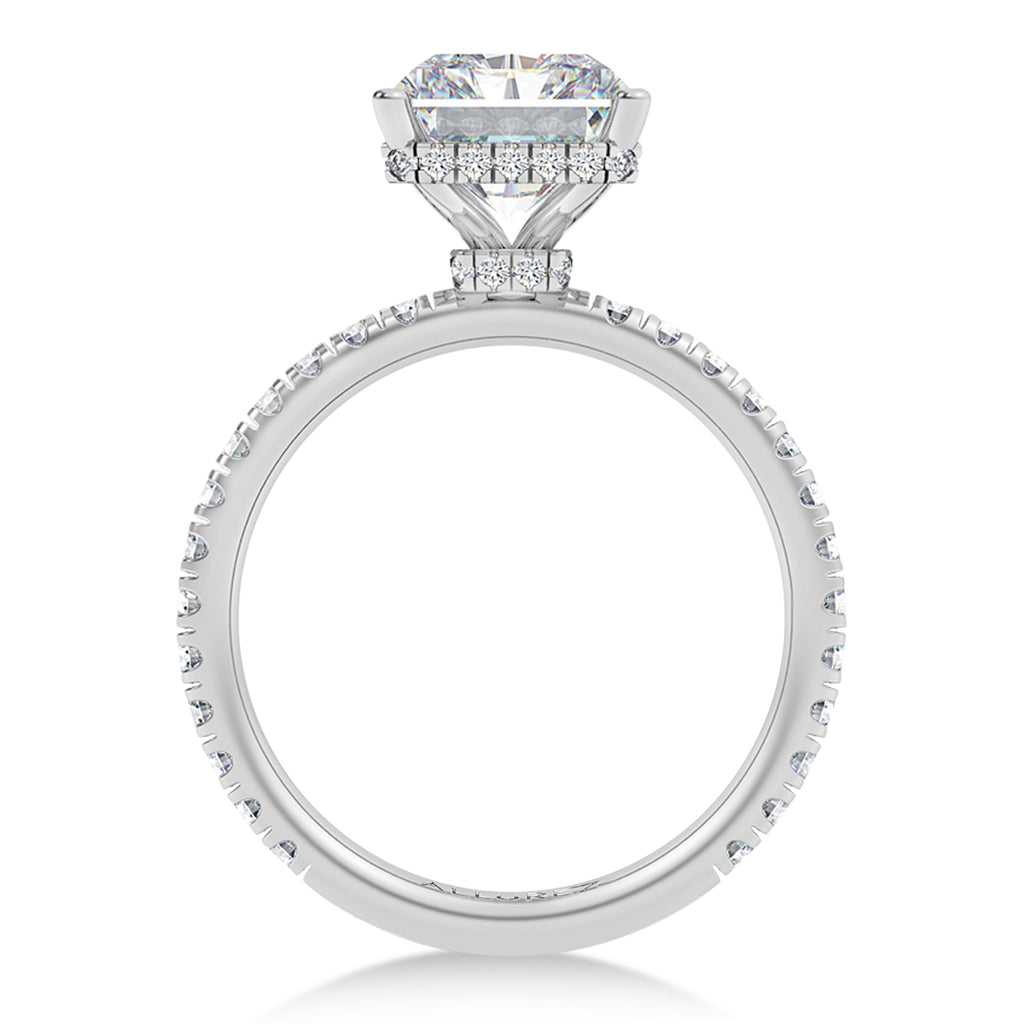 Radiant Cut & Round Lab Diamond Hidden Halo Engagement Ring in Platinum (3.60ct)