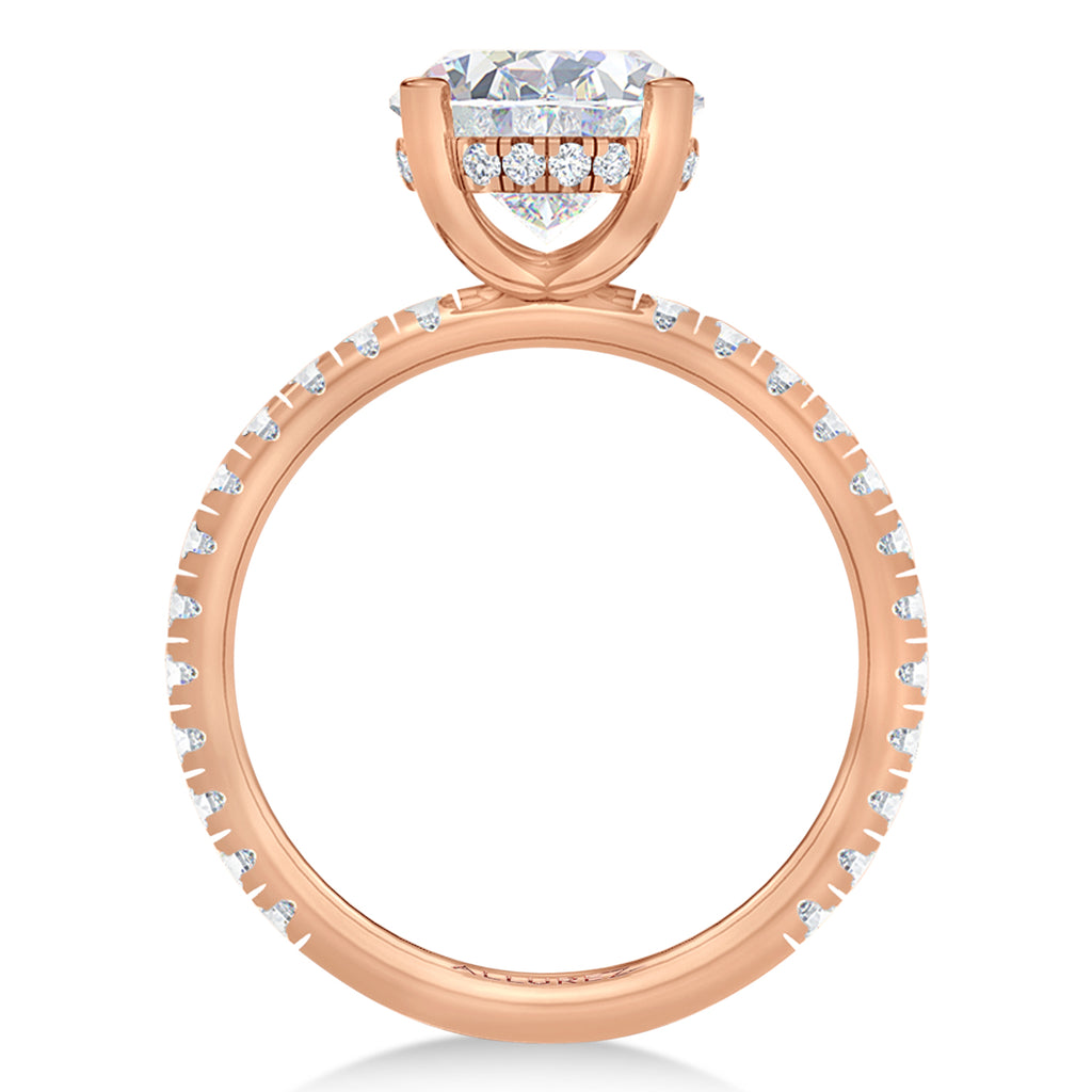 Oval & Round Lab Diamond Hidden Halo Engagement Ring 18K Rose Gold (3.45ct)