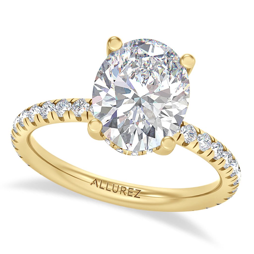Oval & Round Lab Diamond Hidden Halo Engagement Ring 18K Yellow Gold (3.45ct)