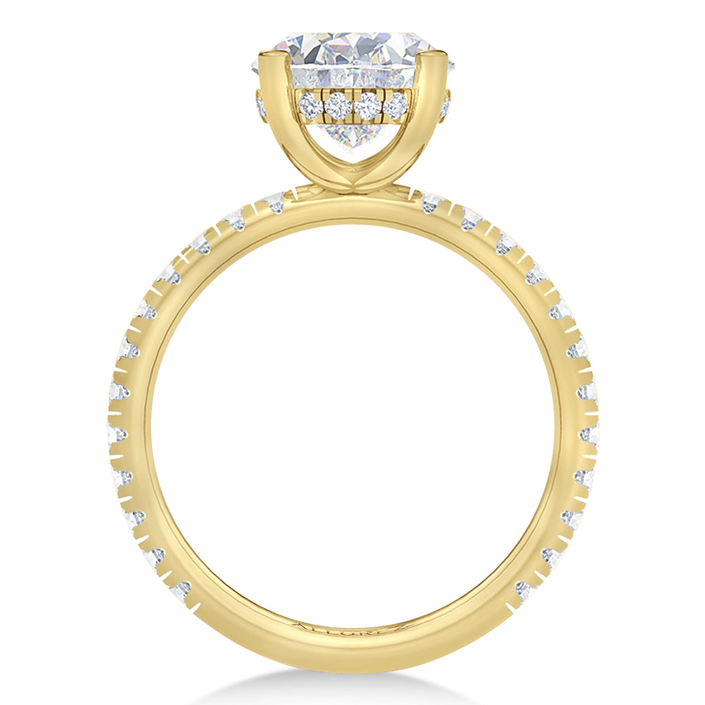 Oval & Round Lab Diamond Hidden Halo Engagement Ring 18K Yellow Gold (3.45ct)