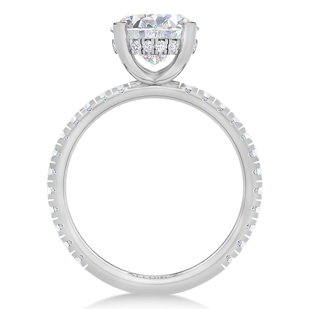 Oval & Round Lab Diamond Hidden Halo Engagement Ring in Palladium (3.45ct)
