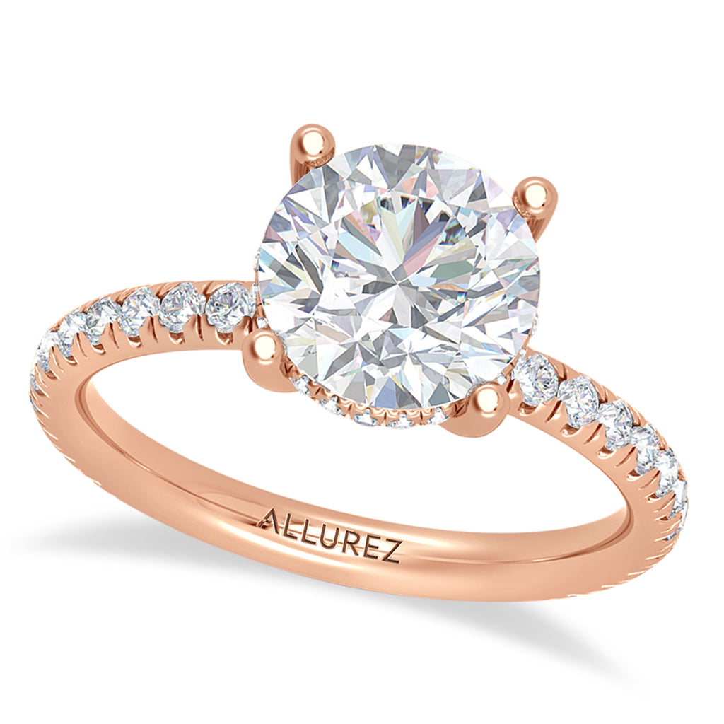 Round Lab Diamond Hidden Halo Engagement Ring 18K Rose Gold (1.48ct)