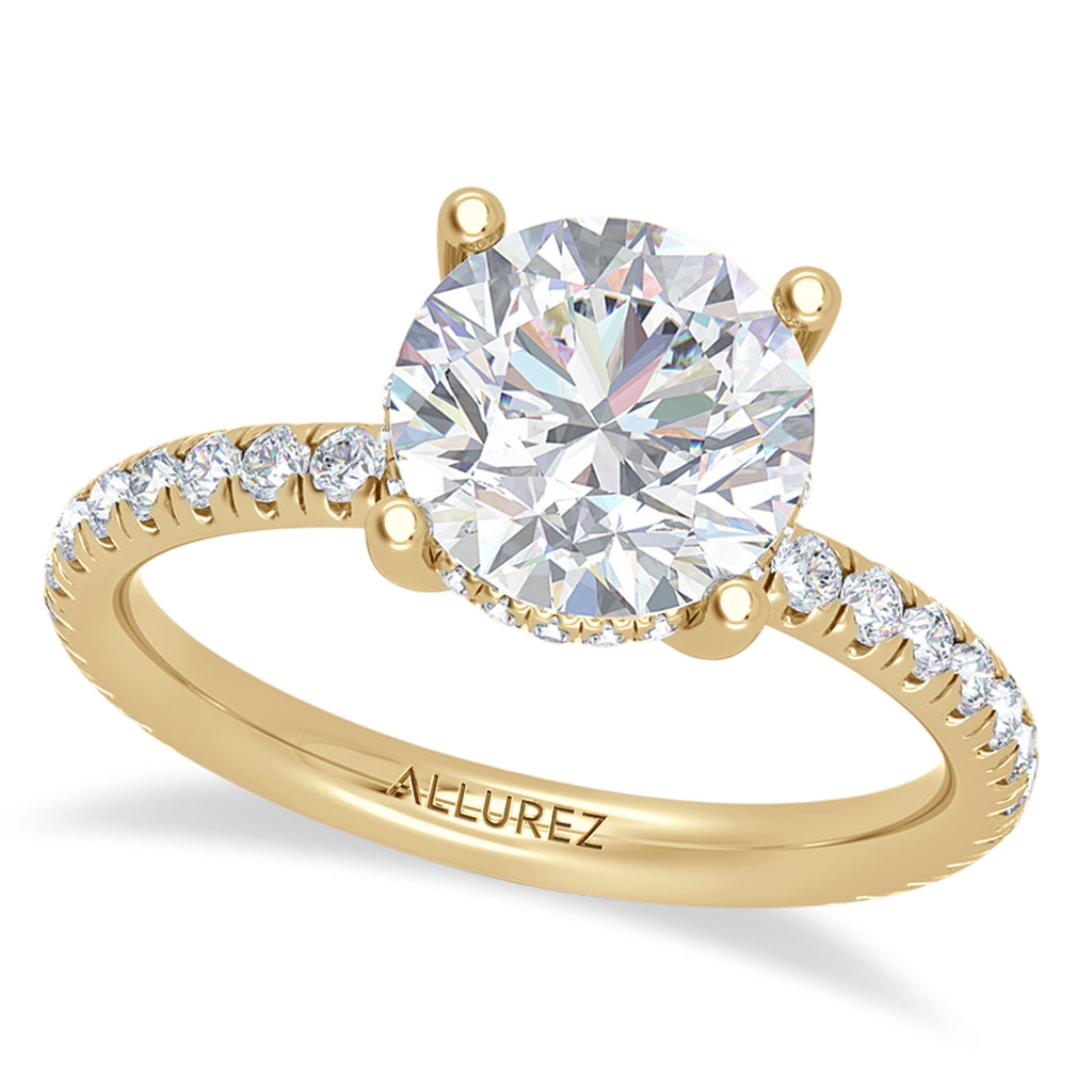 Round Lab Diamond Hidden Halo Engagement Ring 18K Yellow Gold (1.48ct)