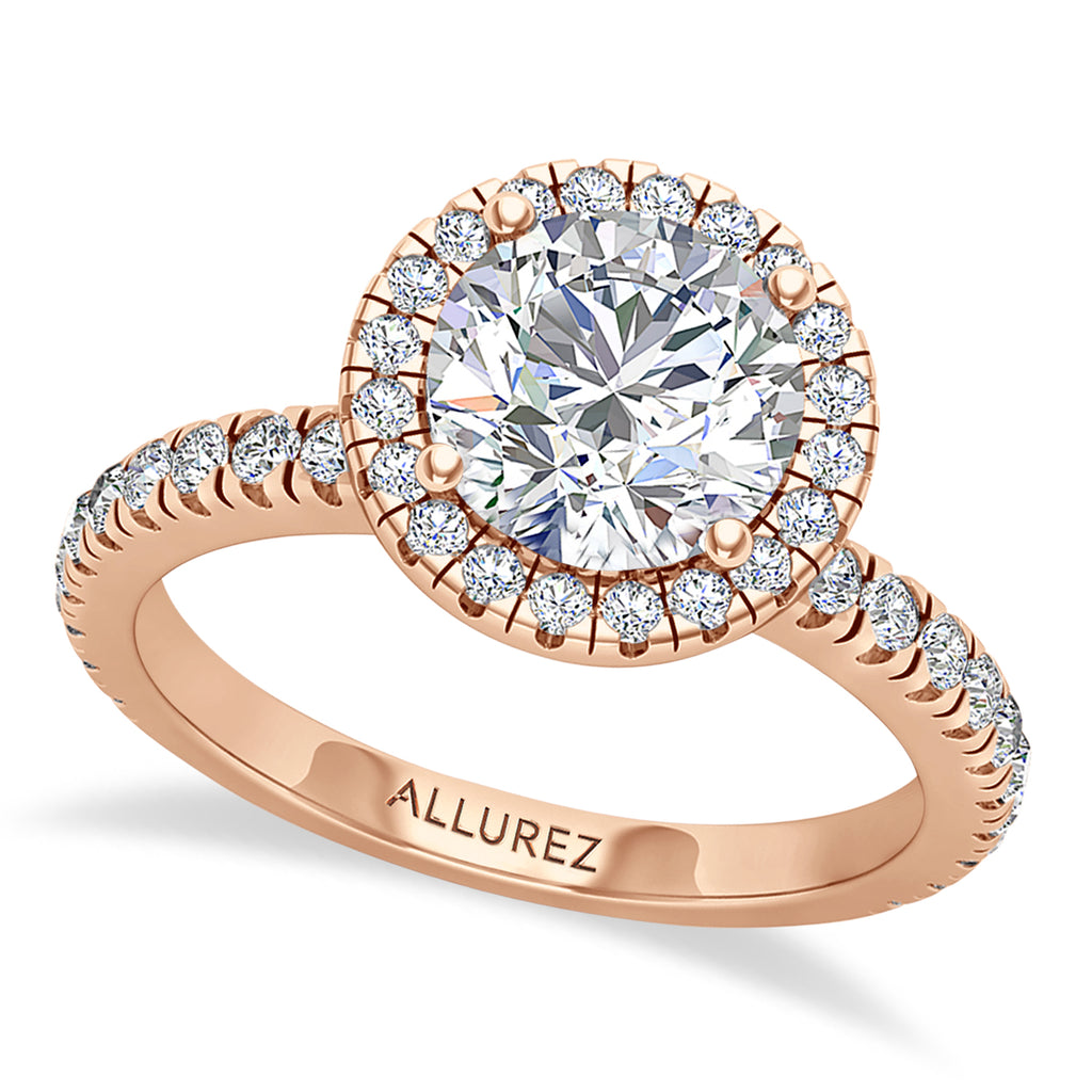 Round Lab Diamond Halo Engagement Ring 14K Rose Gold (2.08ct)