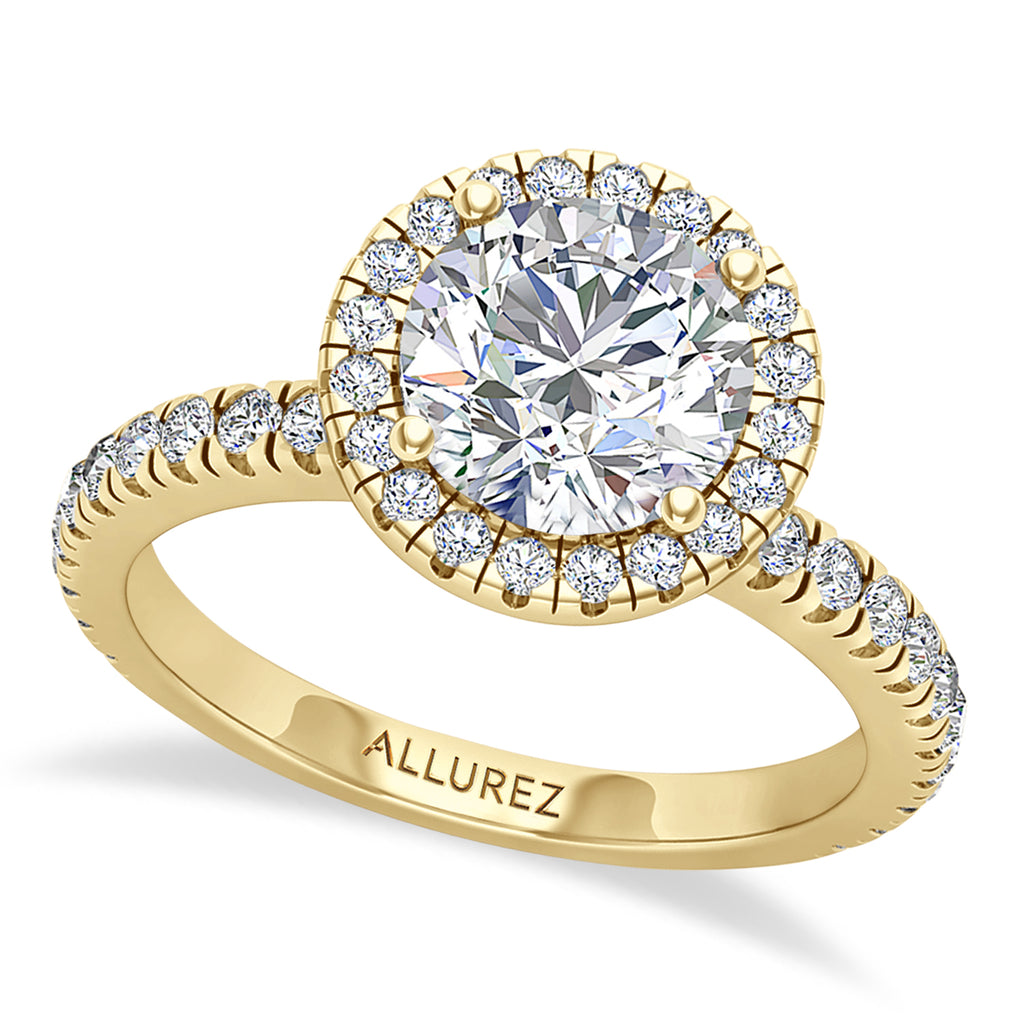 Round Lab Diamond Halo Engagement Ring 18K Yellow Gold (2.08ct)