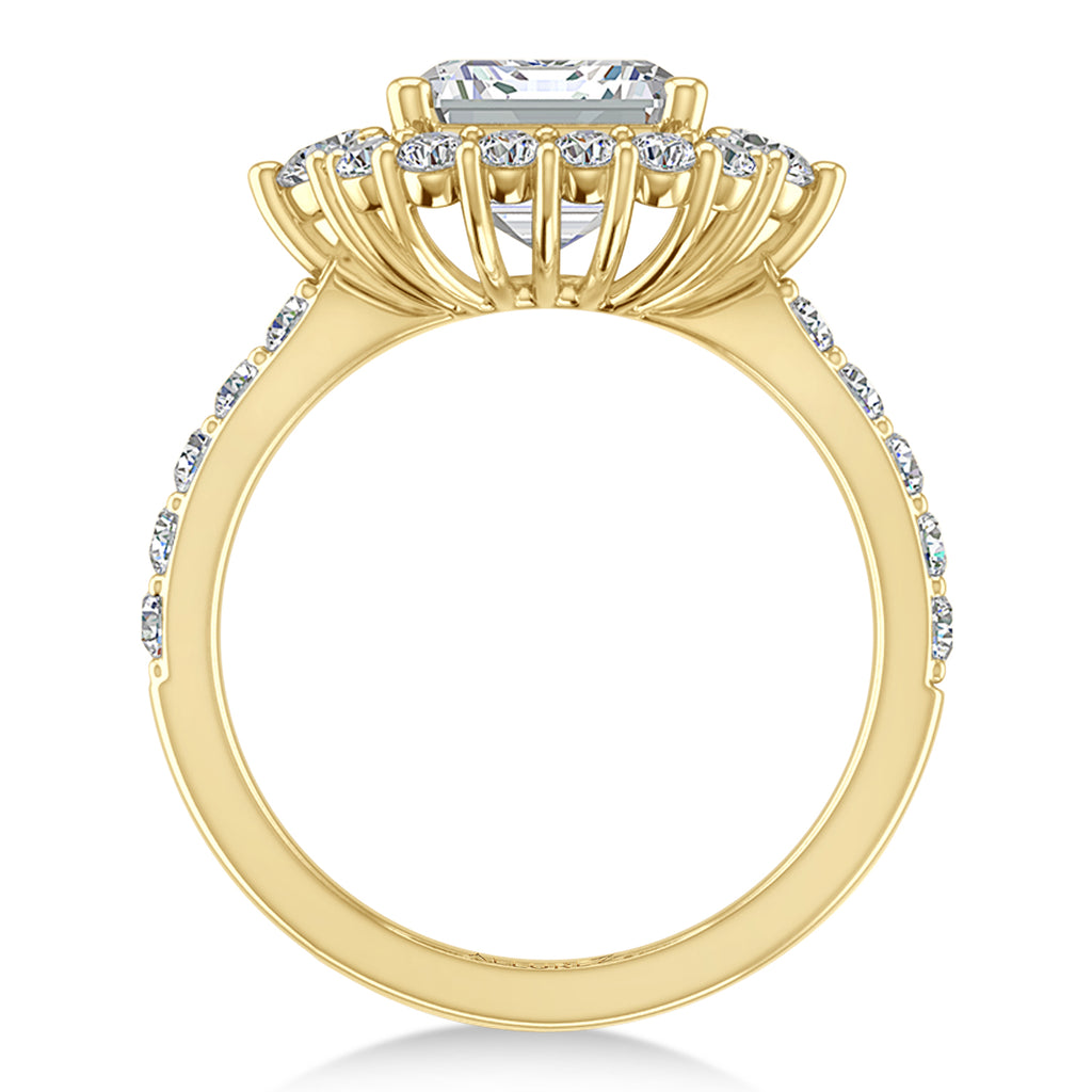 Emerald Cut & Round Lab Diamond Halo Engagement Ring 14K Yellow Gold (3.90ct)