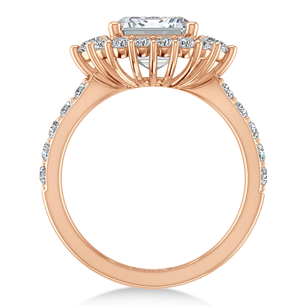 Emerald Cut & Round Lab Diamond Halo Engagement Ring 18K Rose Gold (3.90ct)