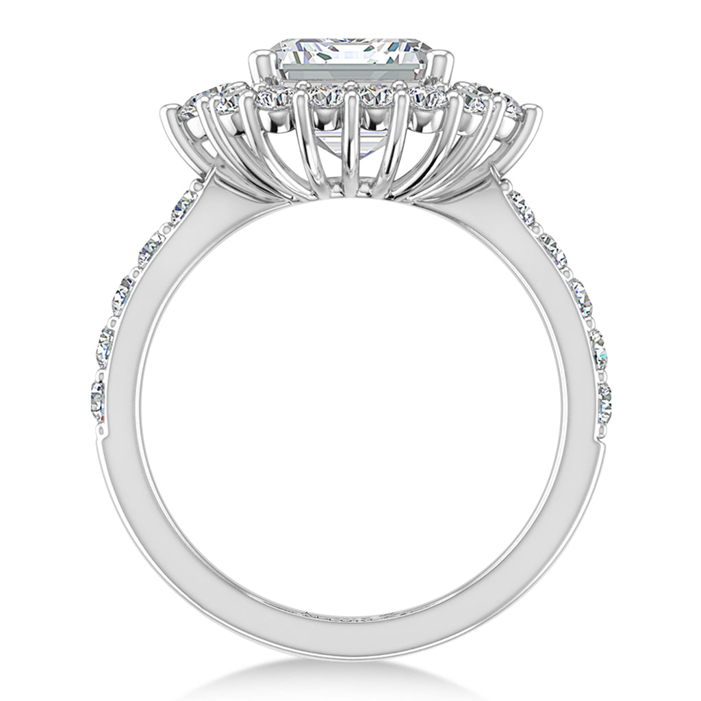 Emerald Cut & Round Lab Grown Diamond Halo Engagement Ring in Palladium (3.90ct)