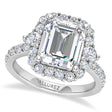 Emerald Cut & Round Lab Diamond Halo Engagement Ring in Platinum (3.90ct)