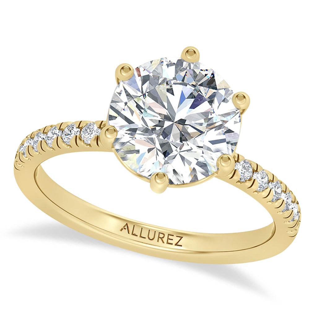 Round Moissanite & Lab Grown Diamond Engagement Ring 14K Yellow Gold (3.30ct)