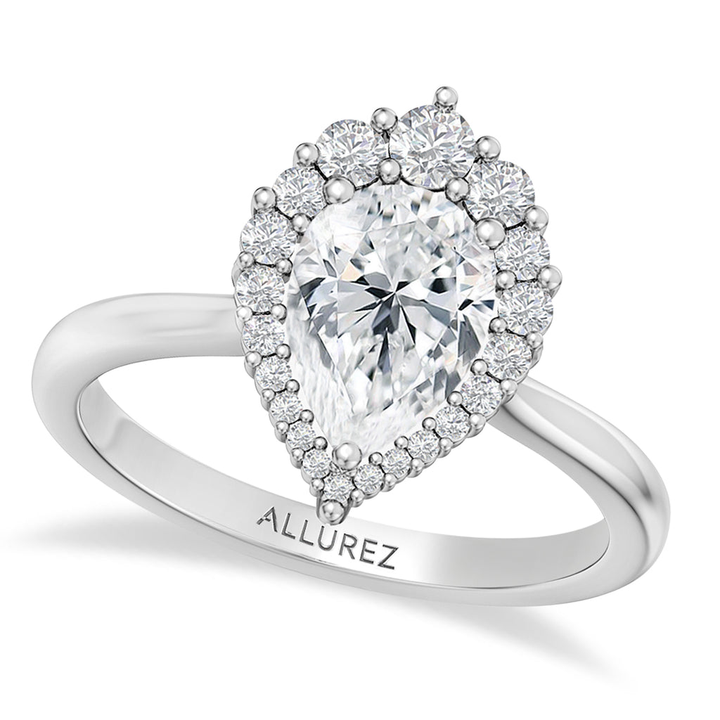 Pear Moissanite & Round Lab Grown Diamond Halo Engagement Ring in Palladium (1.82ct)