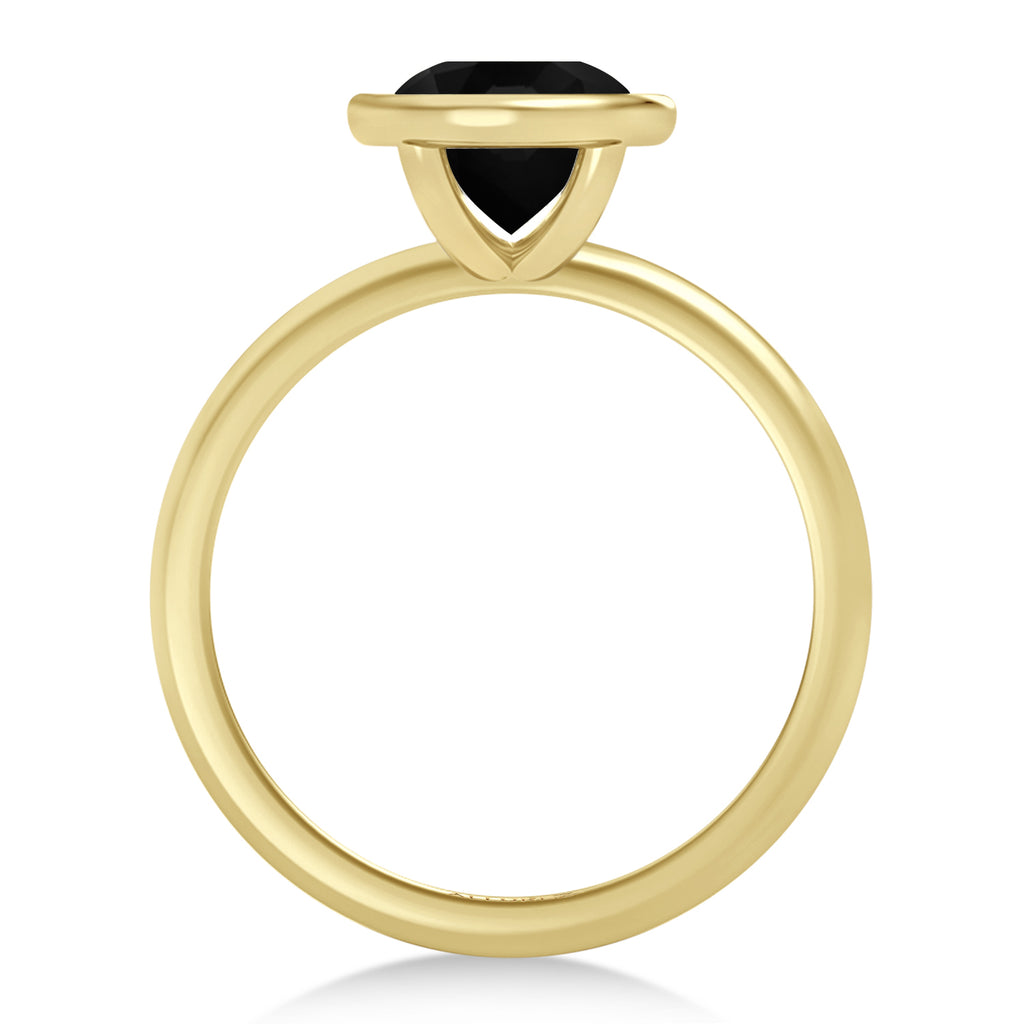 Round Natural Black Diamond Bezel Engagement Ring 14K Yellow Gold (1.50ct)
