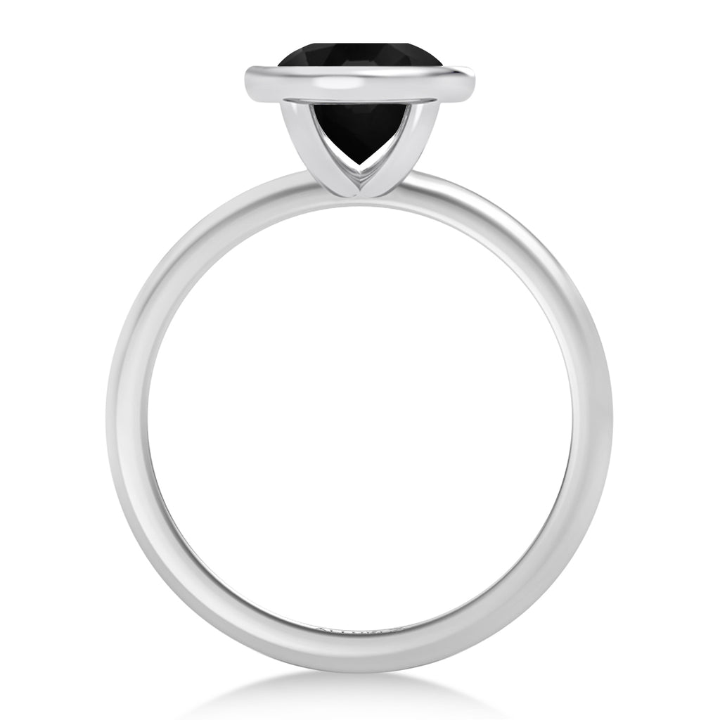 Round Natural Black Diamond Bezel Engagement Ring 18K White Gold (1.50ct)