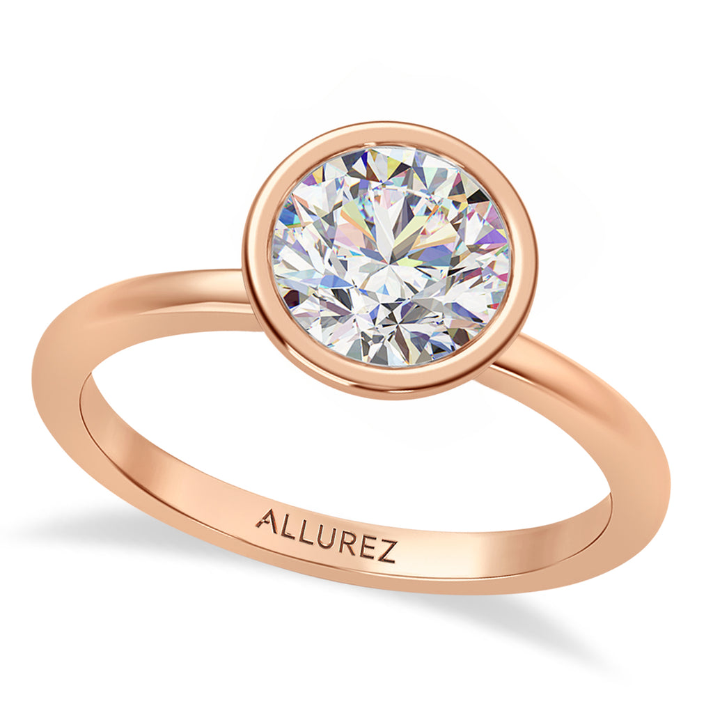 Round Lab Diamond Bezel Engagement Ring 18K Rose Gold (1.50ct)