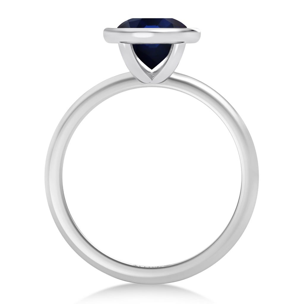 Round Lab Blue Sapphire Bezel Engagement Ring 14K White Gold (2.12ct)