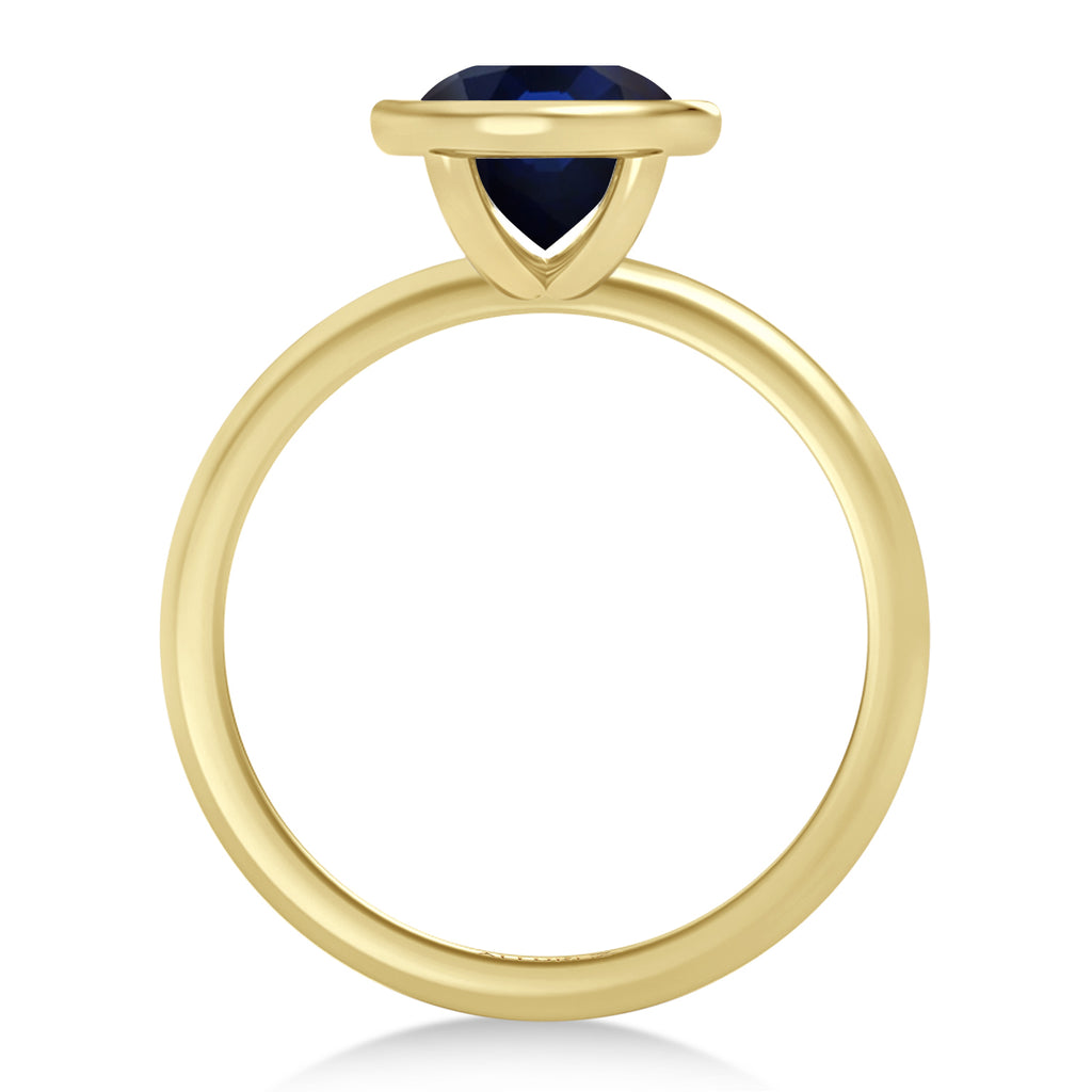 Round Lab Blue Sapphire Bezel Engagement Ring 14K Yellow Gold (2.12ct)