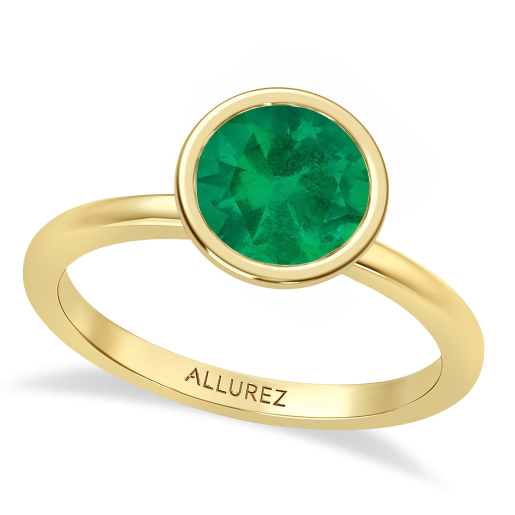 Round Lab Emerald Bezel Engagement Ring 14K Yellow Gold (1.53ct)