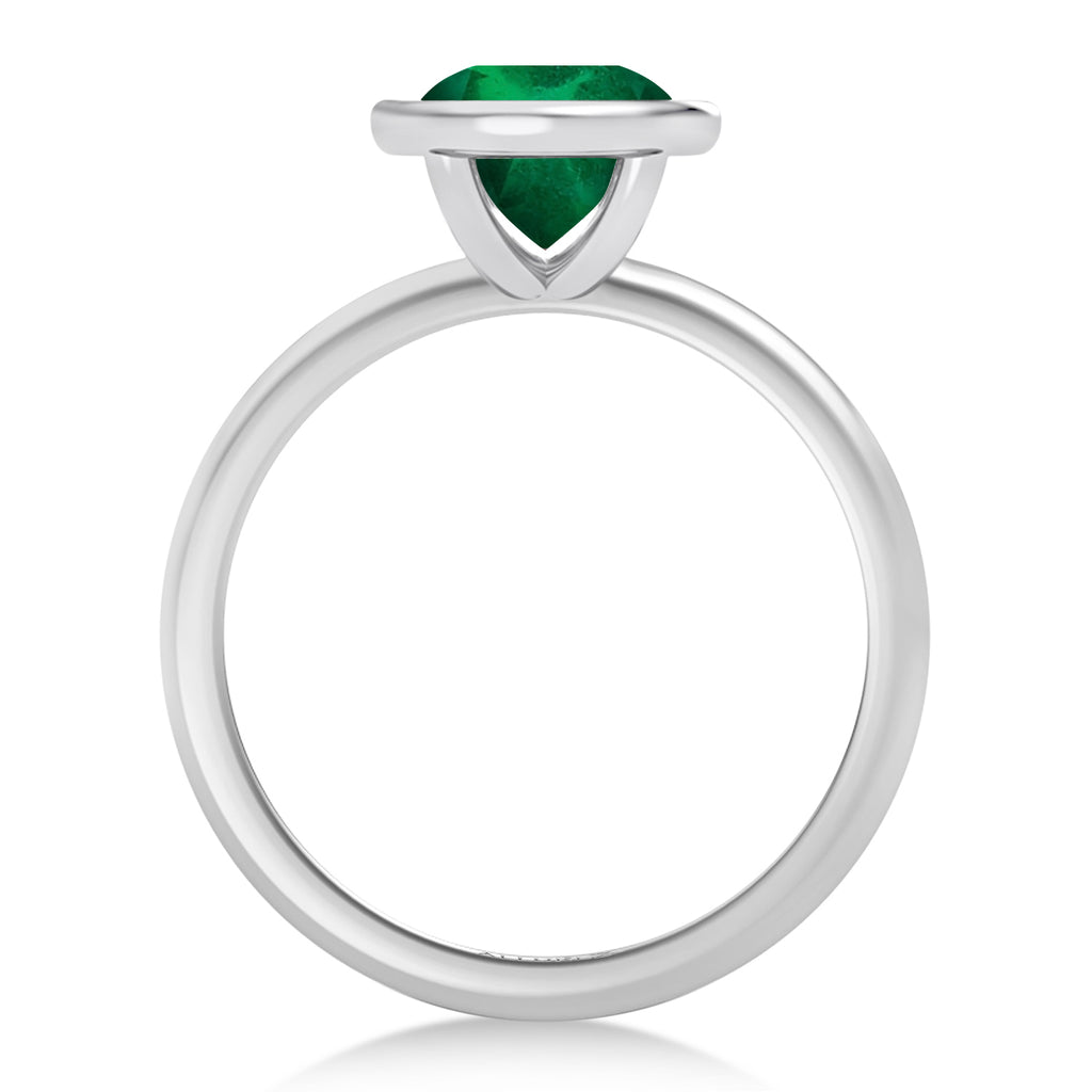 Round Lab Emerald Bezel Engagement Ring in Palladium (1.53ct)