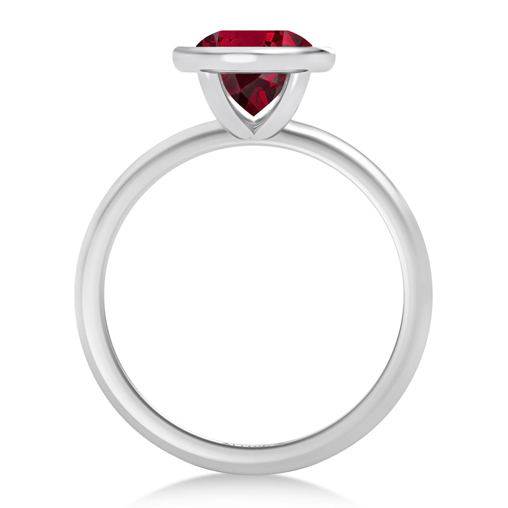 Round Lab Ruby Bezel Engagement Ring 14K White Gold (2.00ct)