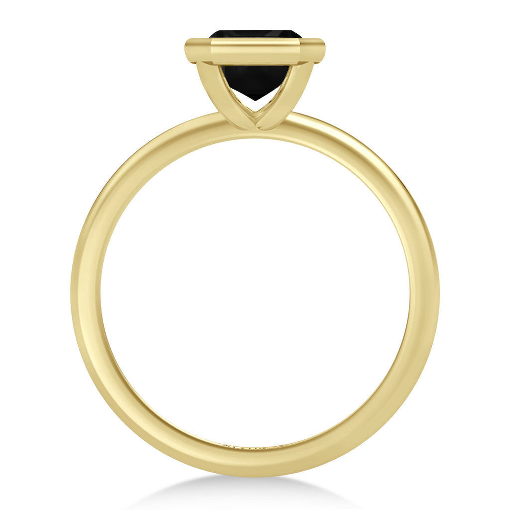 Asscher Natural Black Diamond Bezel Engagement Ring 18K Yellow Gold (1.70ct)