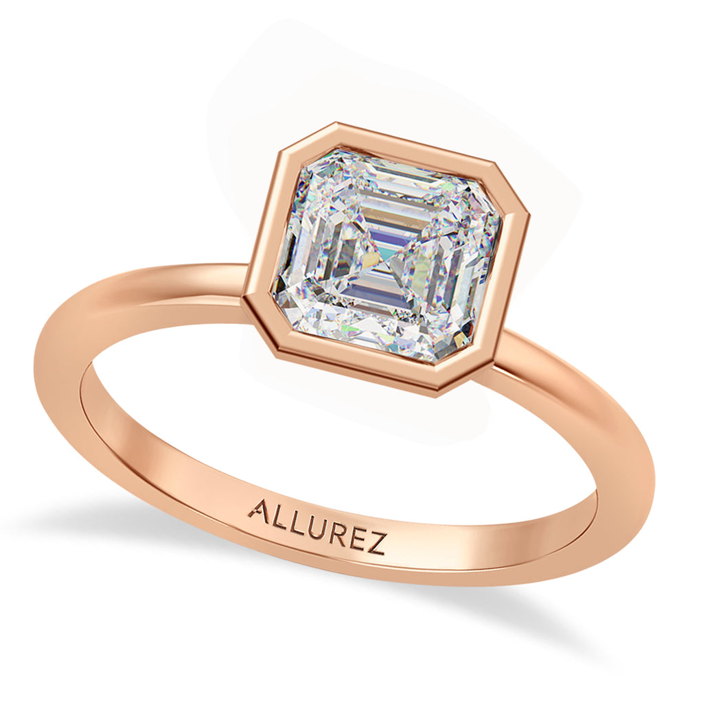 Asscher Lab Diamond Bezel Engagement Ring 18K Rose Gold (1.19ct)
