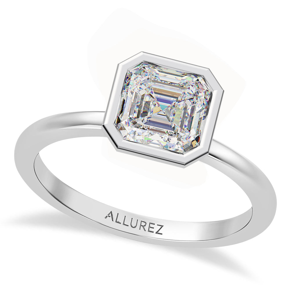 Asscher Lab Diamond Bezel Engagement Ring 18K White Gold (1.19ct)