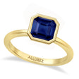 Asscher Lab Blue Sapphire Bezel Engagement Ring 14K Yellow Gold (1.30ct)
