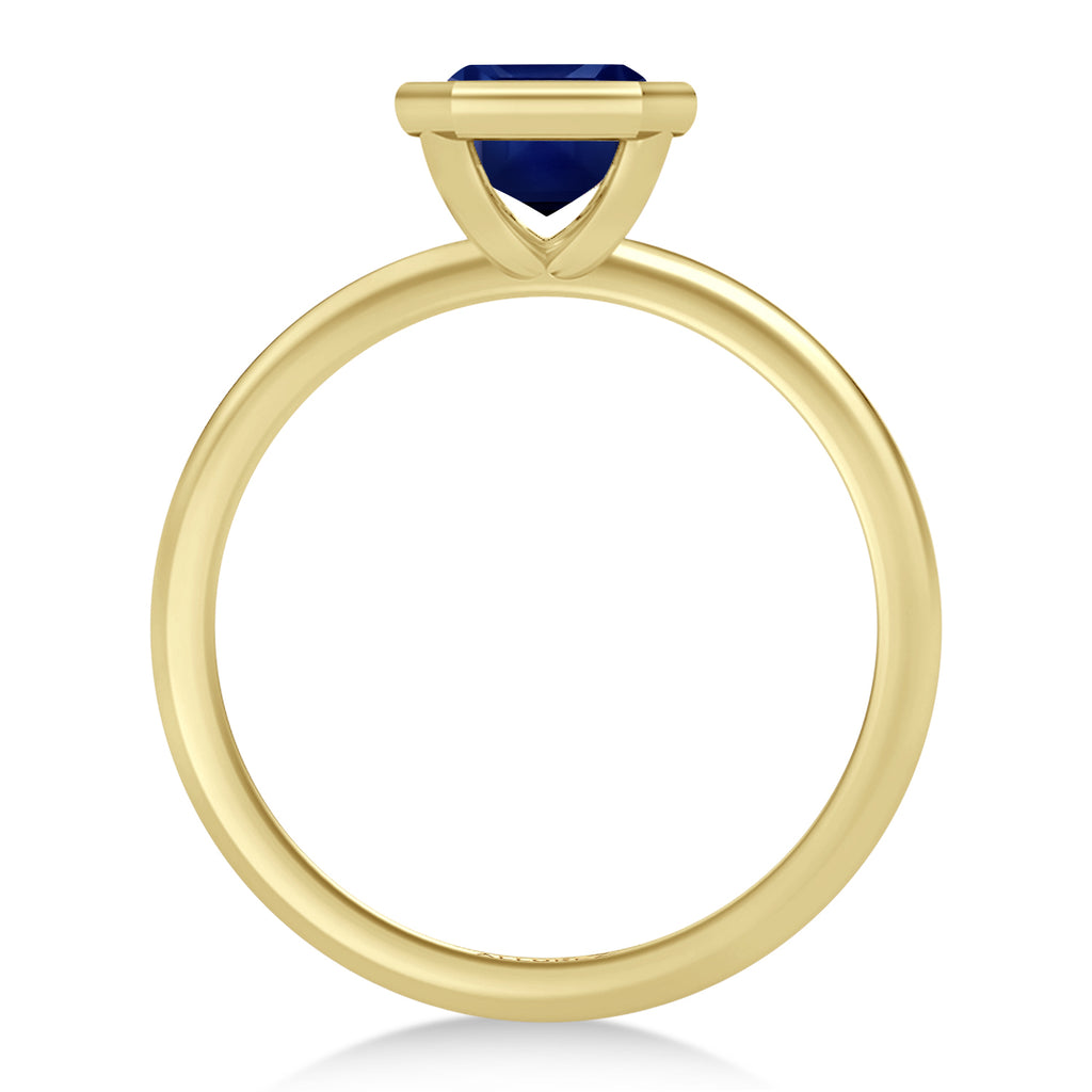 Asscher Lab Blue Sapphire Bezel Engagement Ring 14K Yellow Gold (1.30ct)