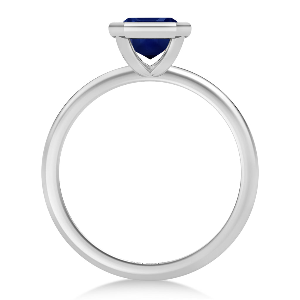 Asscher Lab Blue Sapphire Bezel Engagement Ring in Platinum (1.30ct)