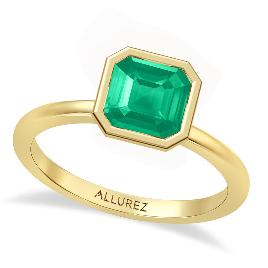 Asscher Lab Emerald Bezel Engagement Ring 14K Yellow Gold (1.25ct)