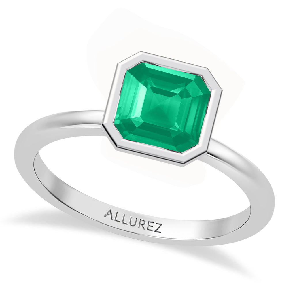 Asscher Lab Emerald Bezel Engagement Ring in Palladium (1.25ct)