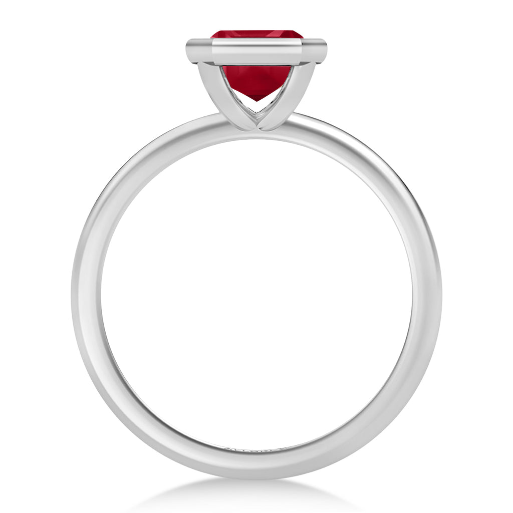 Asscher Lab Ruby Bezel Engagement Ring in Palladium (1.40ct)