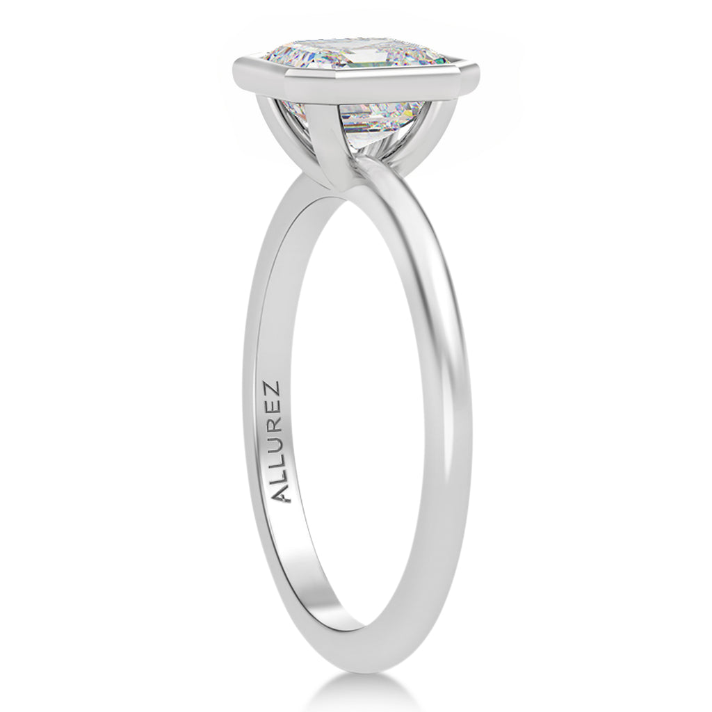 Asscher Moissanite Bezel Engagement Ring 14K White Gold (1.19ct)