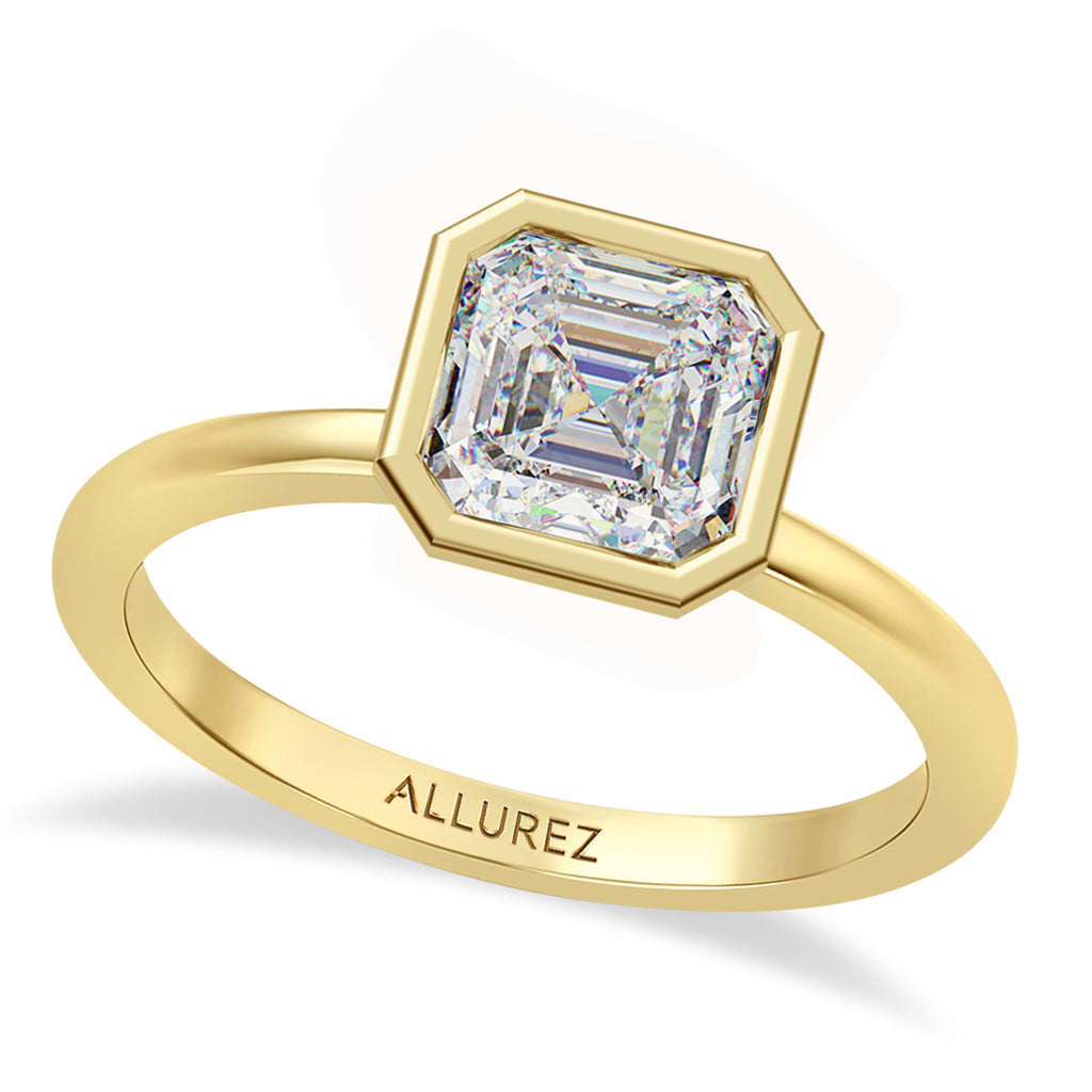 Asscher Moissanite Bezel Engagement Ring 18K Yellow Gold (1.19ct)