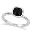 Cushion Cut Natural Black Diamond Bezel Engagement Ring 14K White Gold (1.70ct)